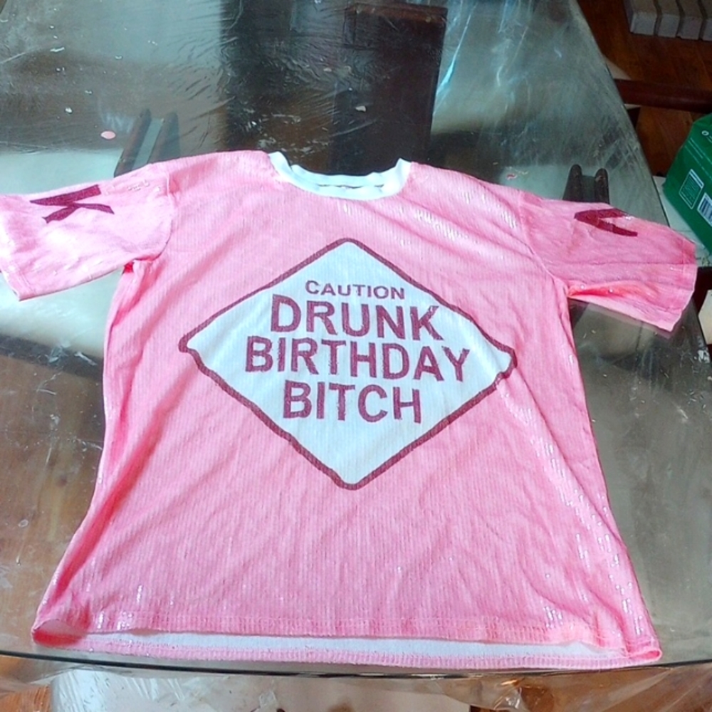Birthday shirt dress, medium pink, glitter